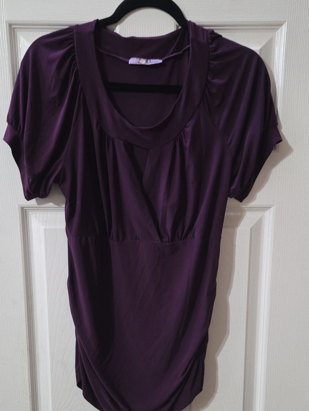 Short-Sleeve Purple Scoop Neck Tunic Top